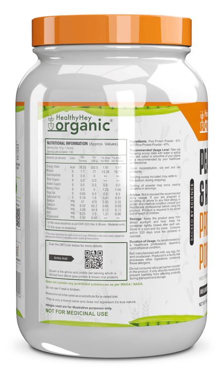 HealthyHey Nutrition Powder Unflavoured Pea & Brown Rice Protein Isolate - 100% Plant Protein Powder - (Unflavoured), 1 kg (Pack of 1)