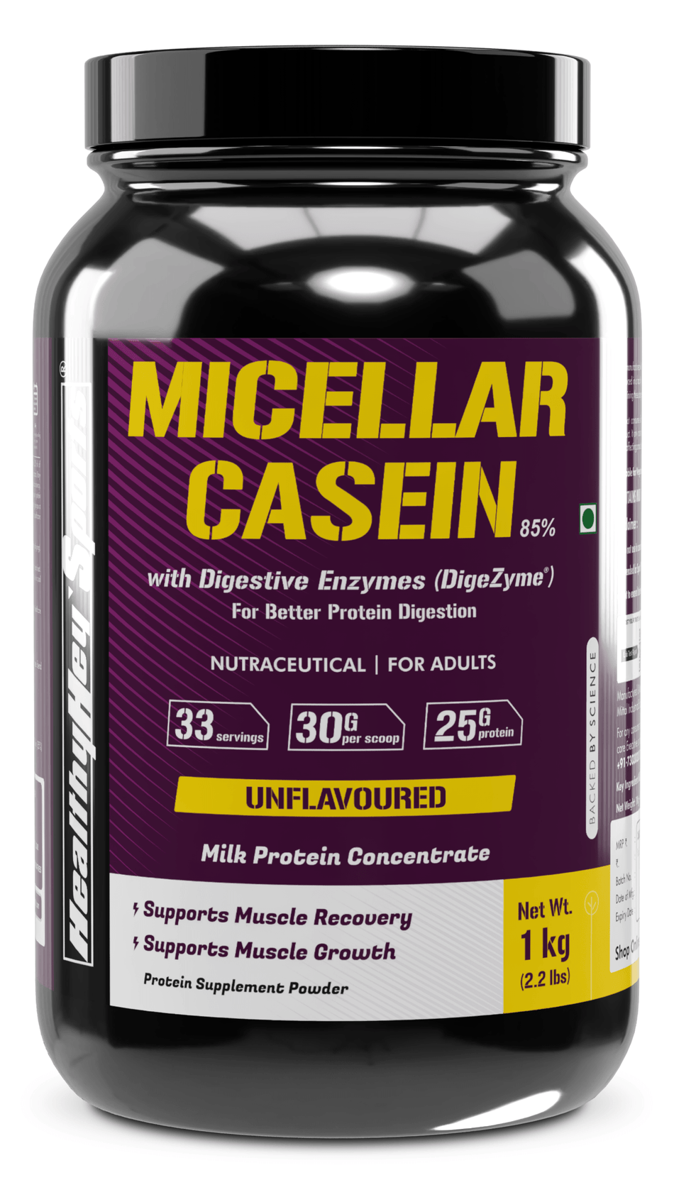 HealthyHey Nutrition Powder Unflavoured Pure Micellar Casein Protein Powder- Unflavoured (1kg) (Unflavoured)