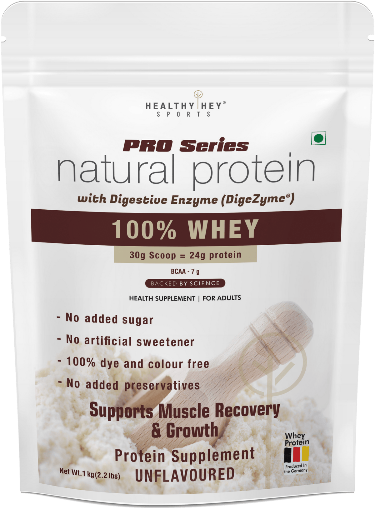 HealthyHey Nutrition Powder Unflavoured Whey Protein Concentrate - 80% Protein with Digestive Enzymes