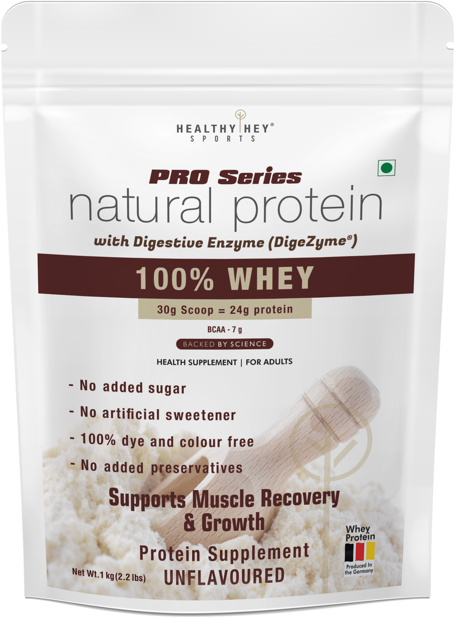 HealthyHey Nutrition Powder Unflavoured Whey Protein Concentrate - 80% Protein with Digestive Enzymes