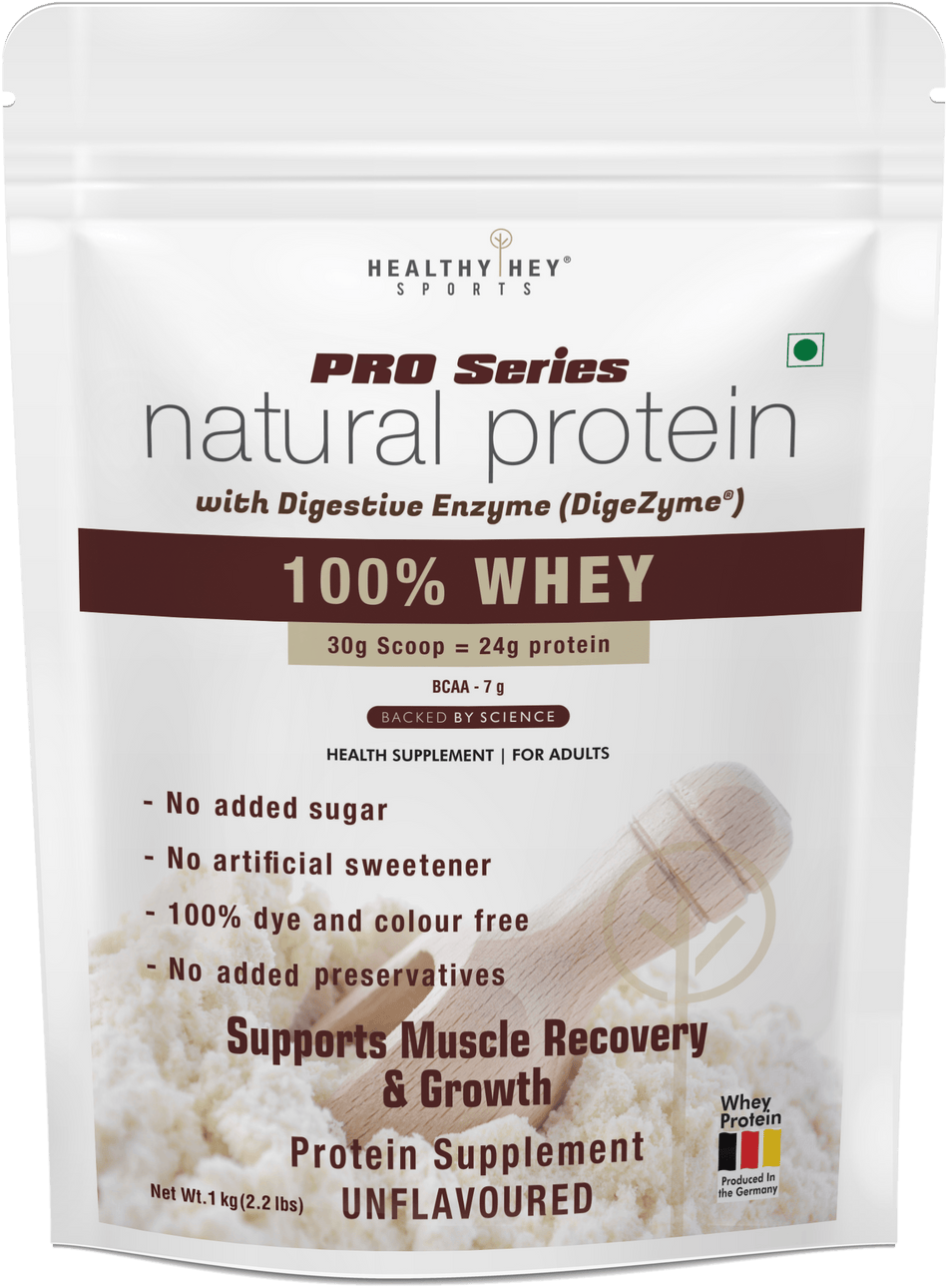 HealthyHey Nutrition Powder Unflavoured Whey Protein Concentrate - 80% Protein with Digestive Enzymes