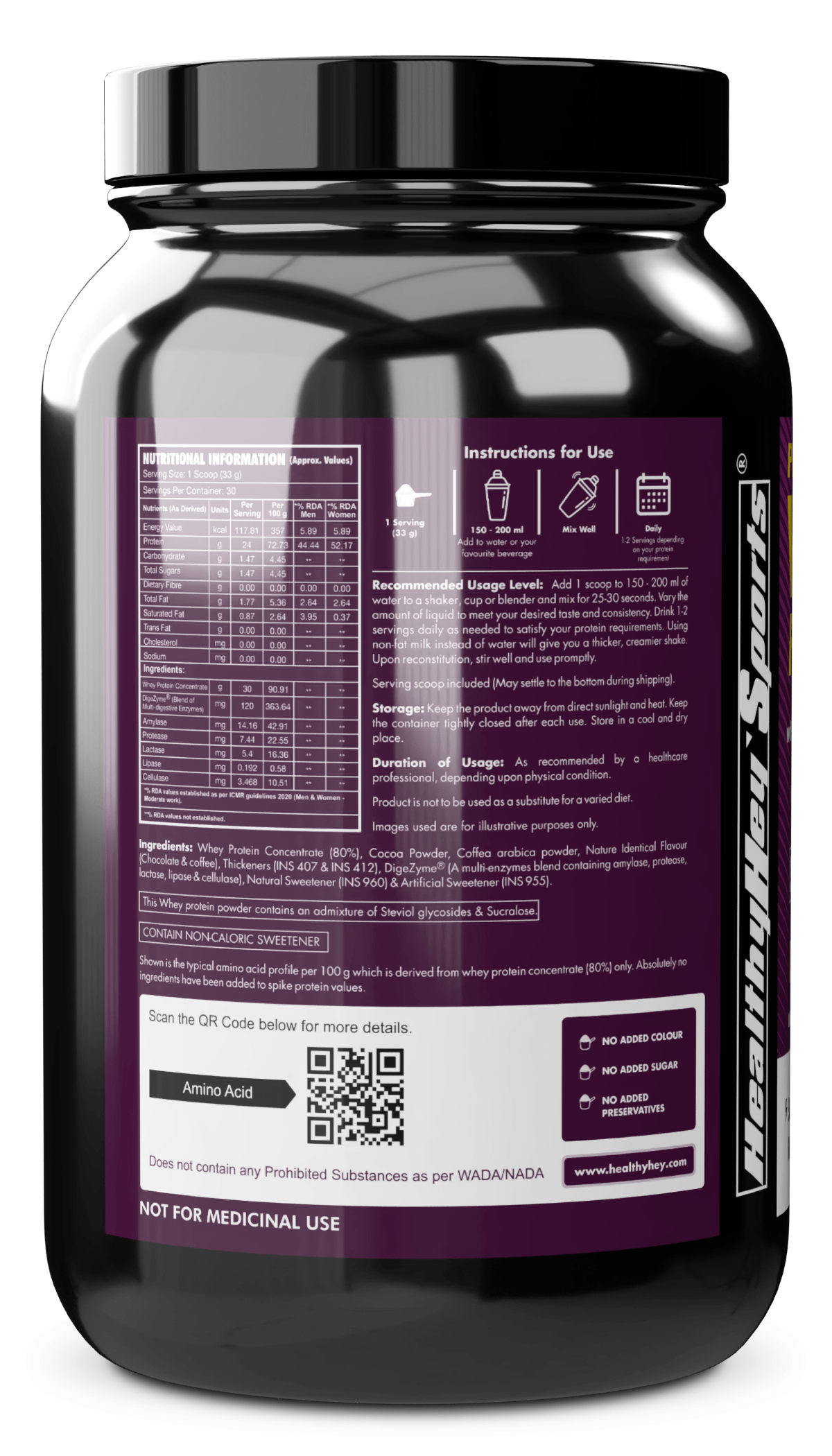 HealthyHey Nutrition Powder Whey Protein Concentrate - 80% Protein with Digestive Enzymes