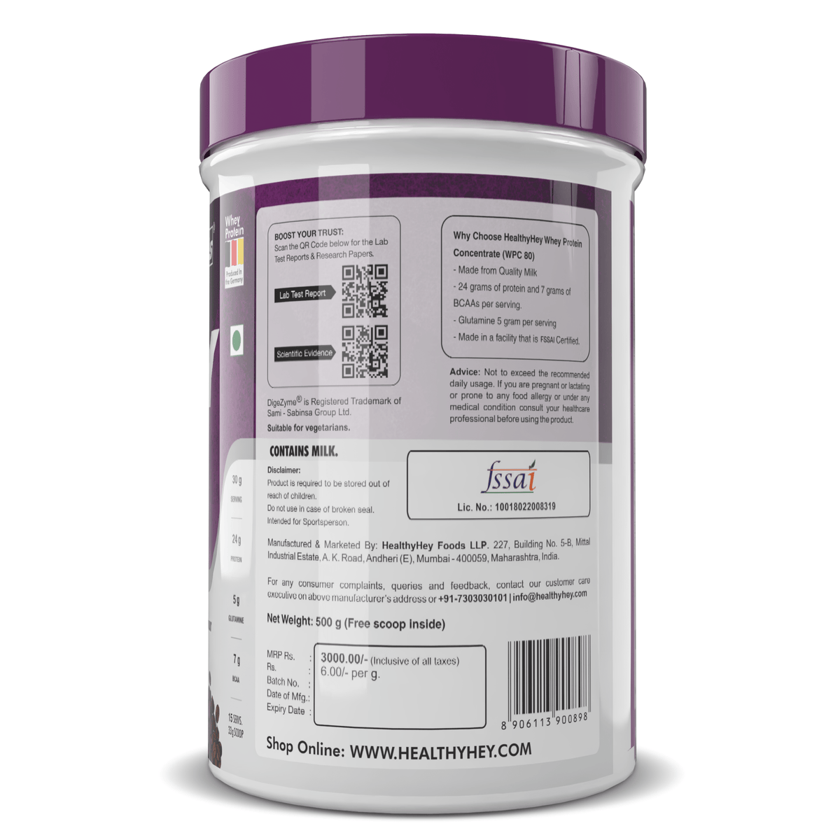HealthyHey Nutrition Powder Whey Protein Concentrate - 80% Protein with Digestive Enzymes