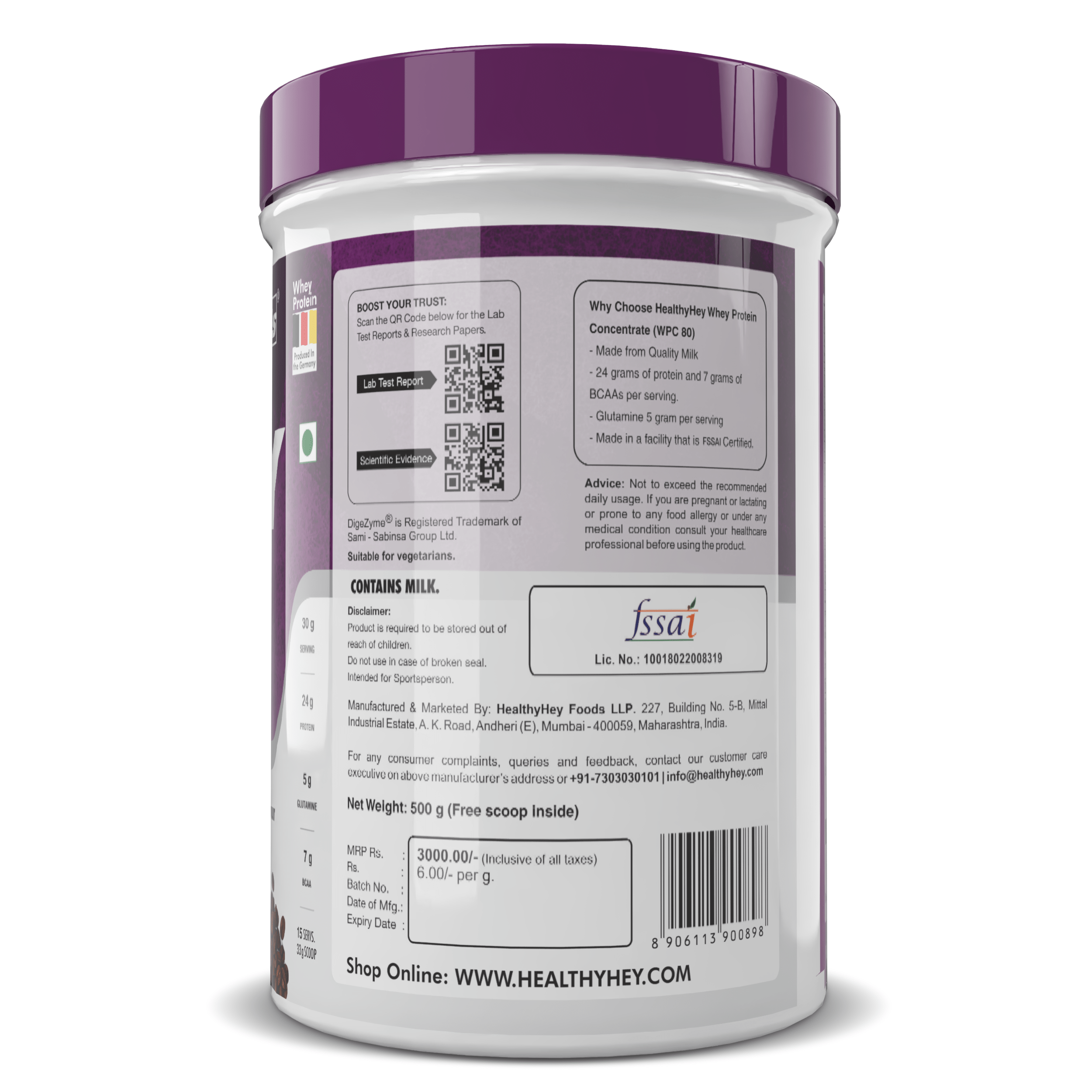 HealthyHey Nutrition Powder Whey Protein Concentrate - 80% Protein with Digestive Enzymes