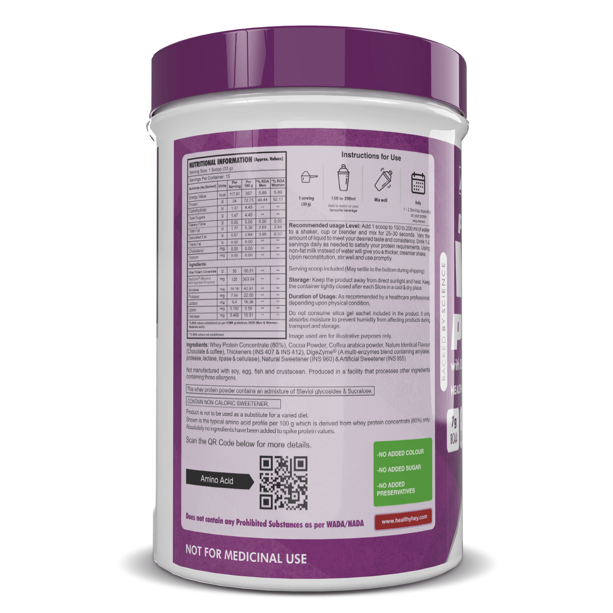 HealthyHey Nutrition Powder Whey Protein Concentrate - 80% Protein with Digestive Enzymes
