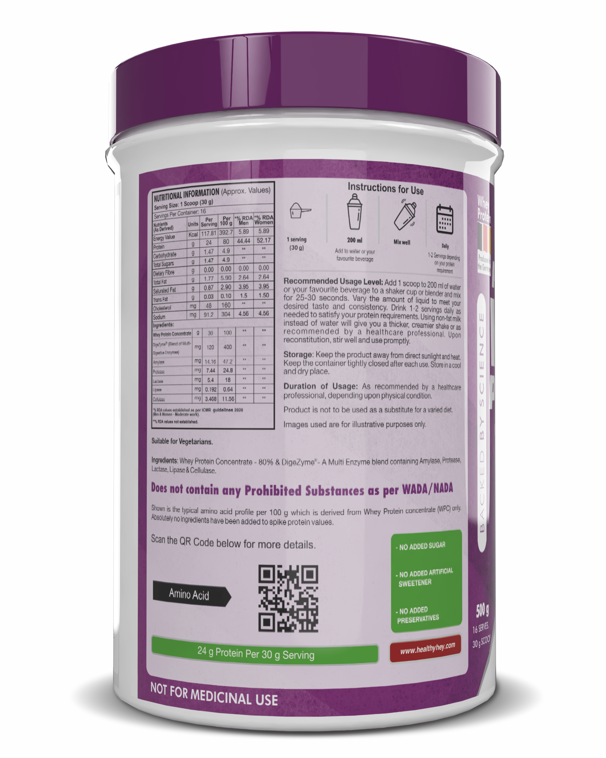 HealthyHey Nutrition Powder Whey Protein Concentrate - 80% Protein with Digestive Enzymes