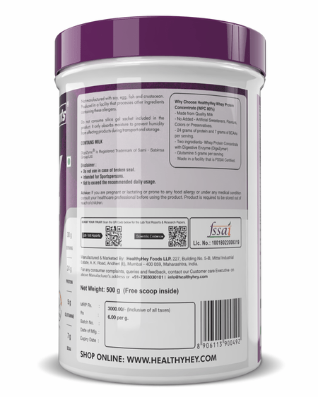 HealthyHey Nutrition Powder Whey Protein Concentrate - 80% Protein with Digestive Enzymes