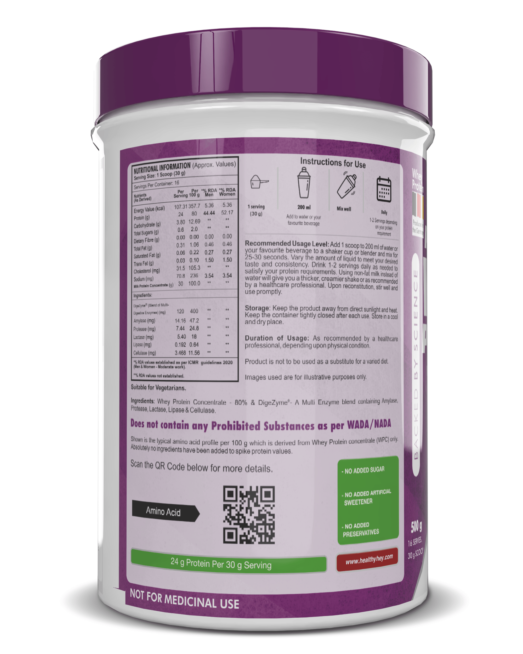 HealthyHey Nutrition Powder Whey Protein Concentrate - 80% Protein with Digestive Enzymes