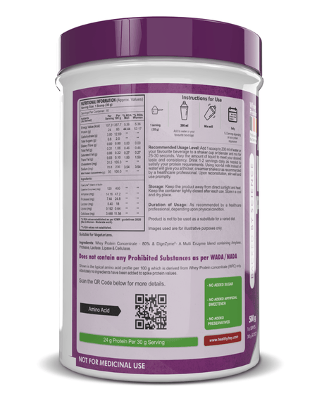 HealthyHey Nutrition Powder Whey Protein Concentrate - 80% Protein with Digestive Enzymes