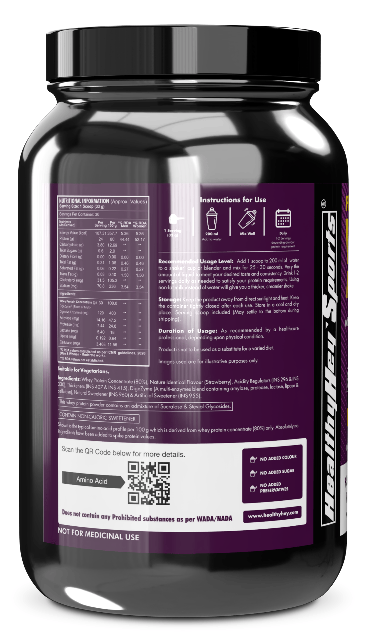 HealthyHey Nutrition Powder Whey Protein Concentrate - 80% Protein with Digestive Enzymes