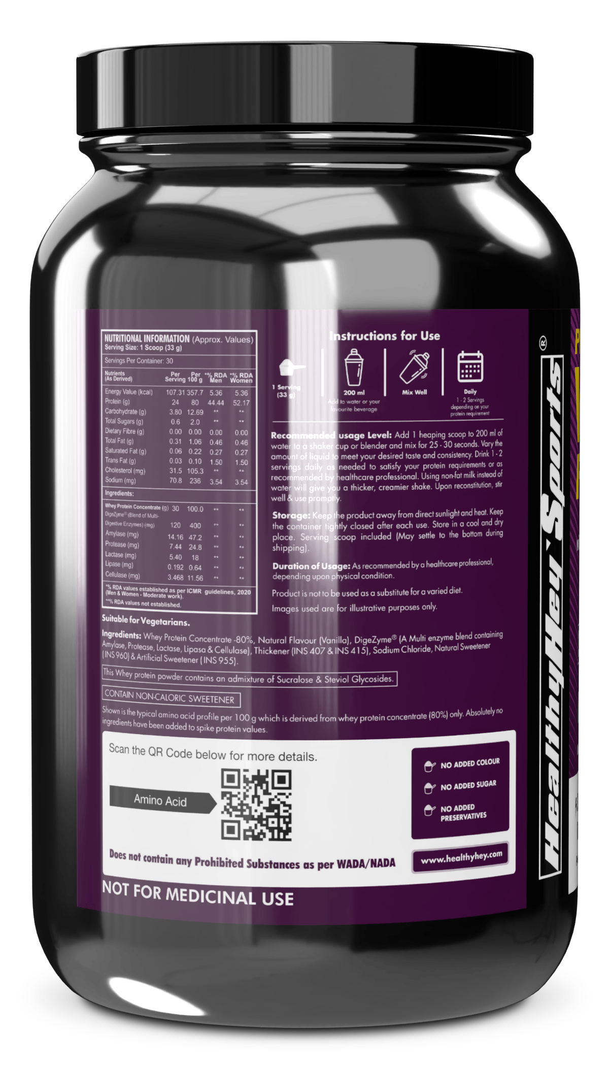 HealthyHey Nutrition Powder Whey Protein Concentrate - 80% Protein with Digestive Enzymes