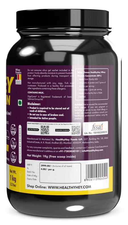 HealthyHey Nutrition Powder Whey Protein Concentrate - 80% Protein with Digestive Enzymes