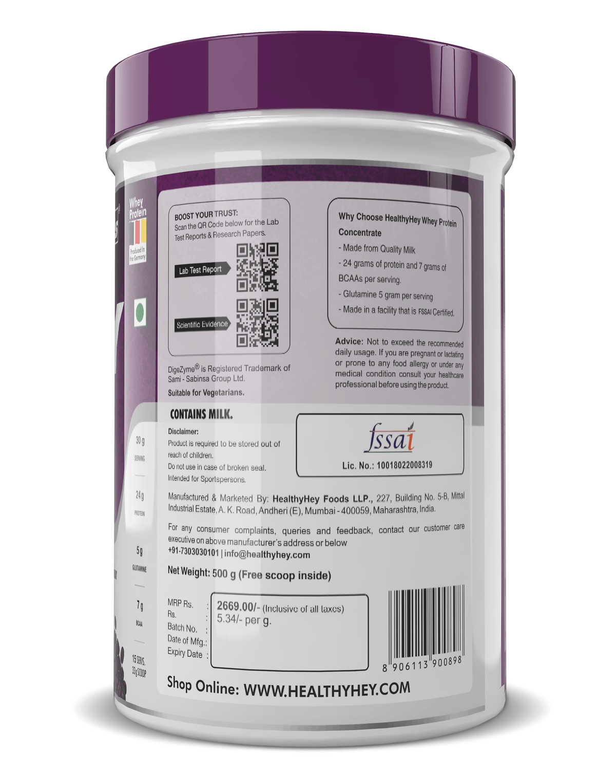 HealthyHey Nutrition Powder Whey Protein Concentrate - 80% Protein with Digestive Enzymes