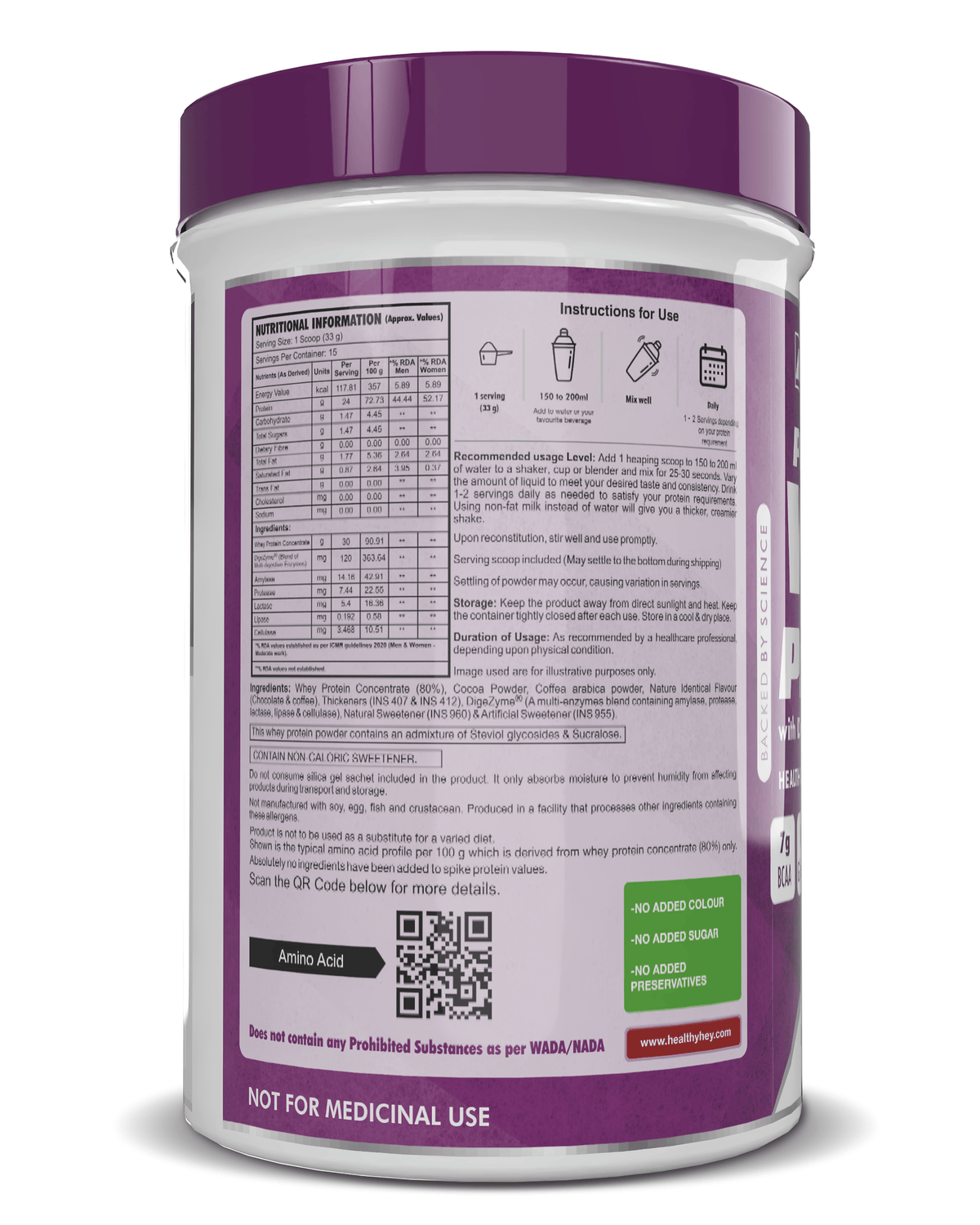 HealthyHey Nutrition Powder Whey Protein Concentrate - 80% Protein with Digestive Enzymes