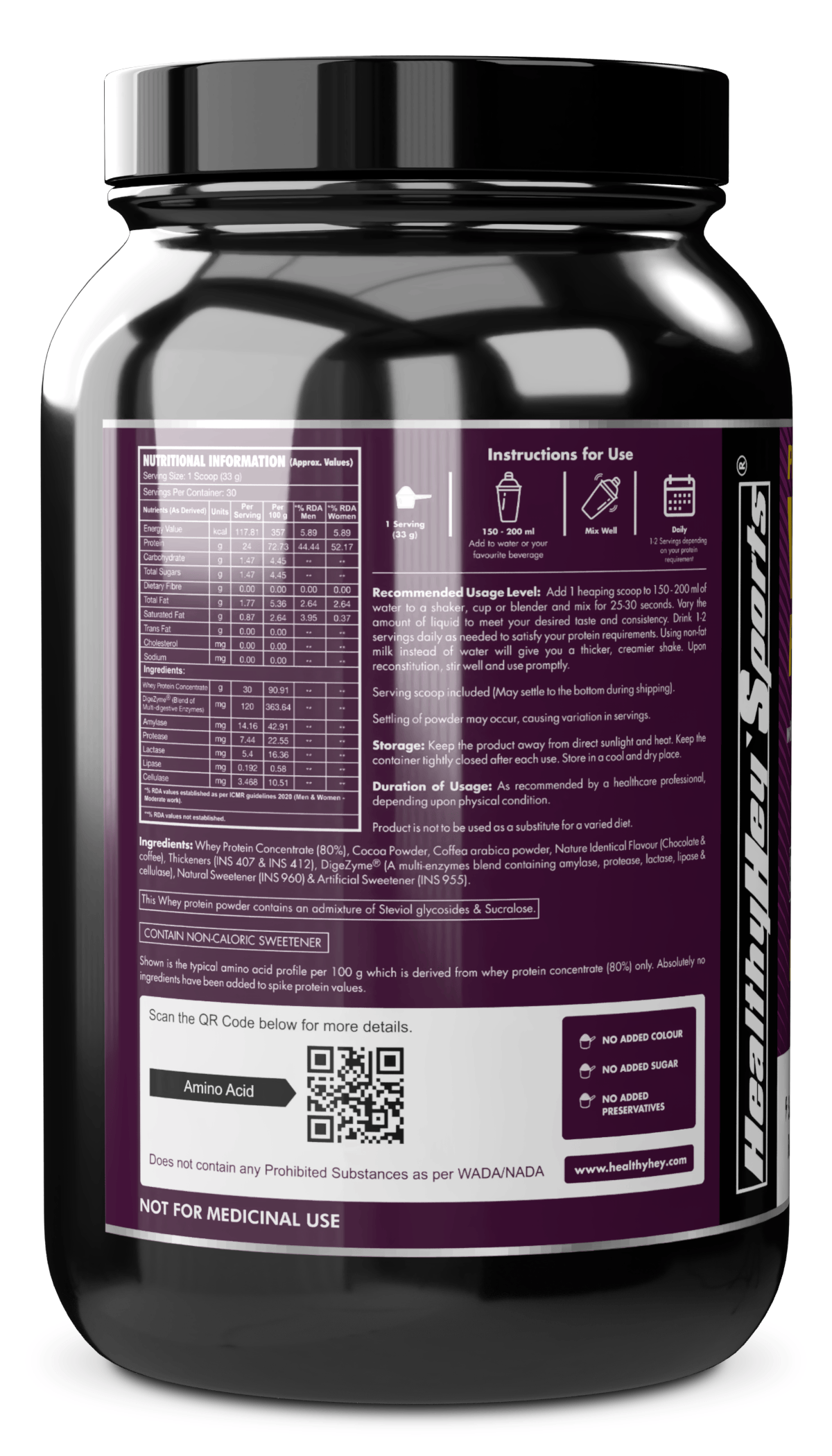 HealthyHey Nutrition Powder Whey Protein Concentrate - 80% Protein with Digestive Enzymes