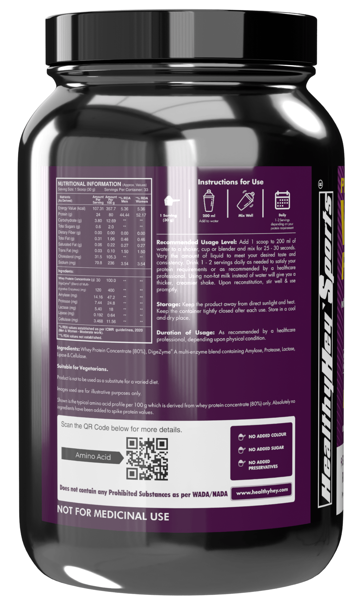 HealthyHey Nutrition Powder Whey Protein Concentrate - 80% Protein with Digestive Enzymes