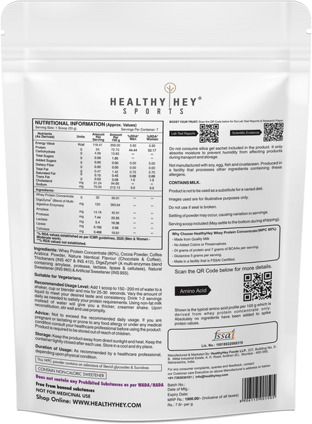 HealthyHey Nutrition Powder Whey Protein Concentrate - 80% Protein with Digestive Enzymes