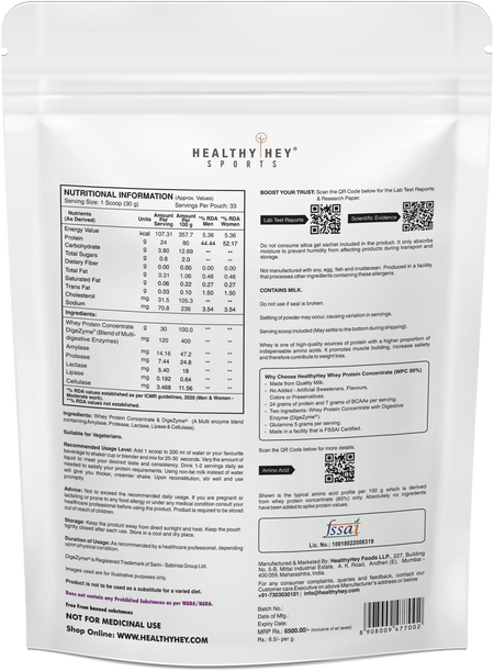 HealthyHey Nutrition Powder Whey Protein Concentrate - 80% Protein with Digestive Enzymes