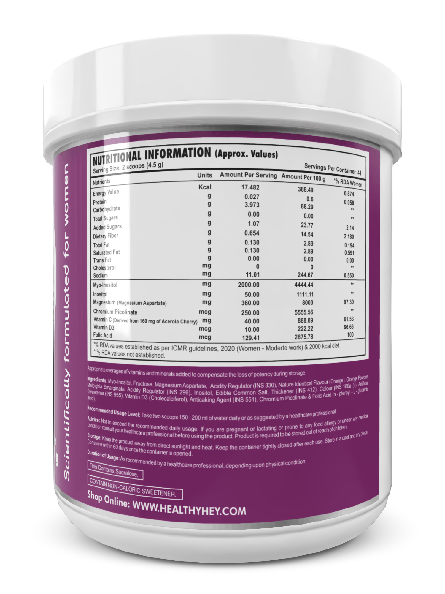 HealthyHey Nutrition Powder Woman Plus PCOS Balance Orange Flavour Powder 200g