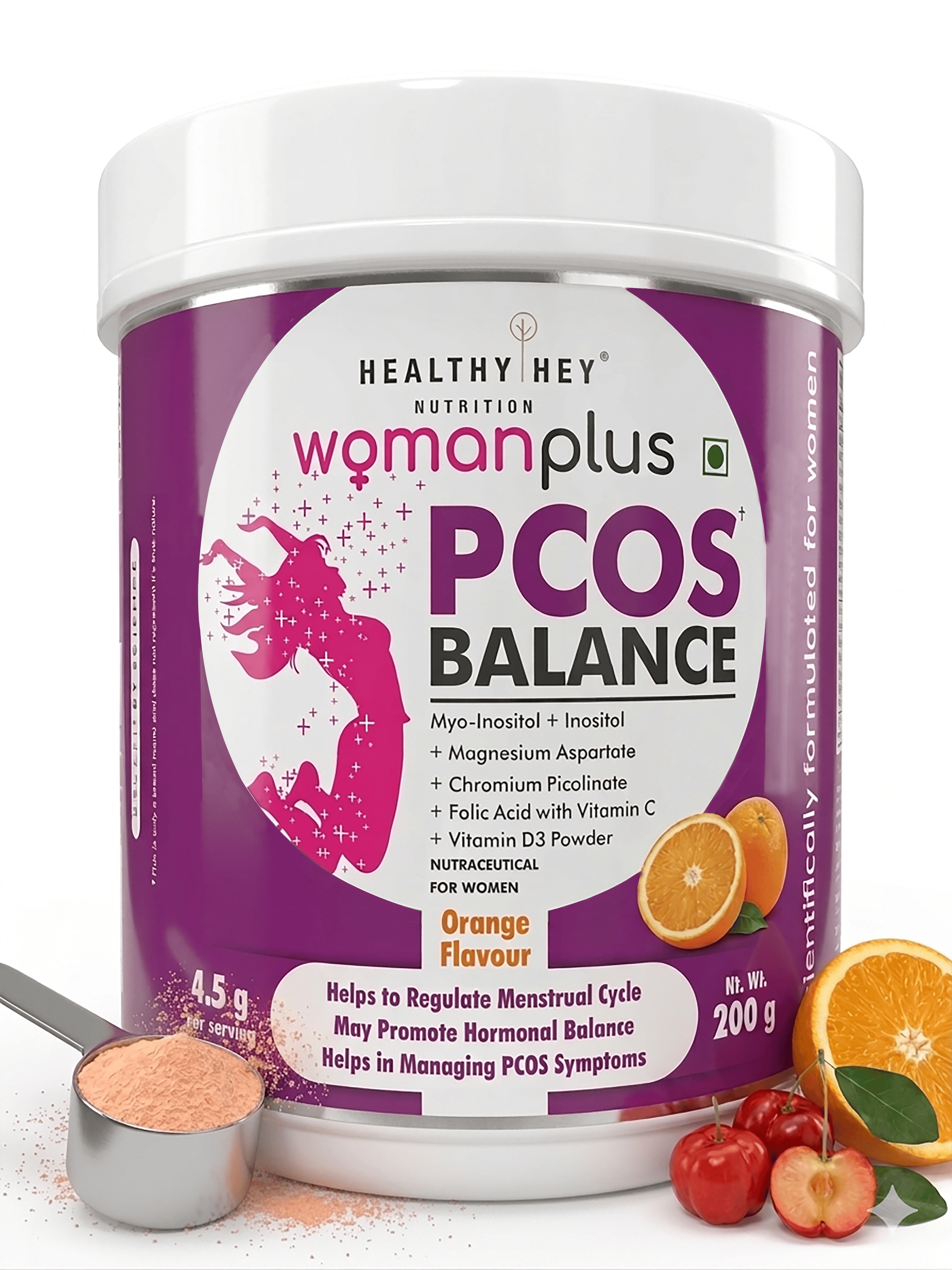 HealthyHey Nutrition Powder Woman Plus PCOS Balance Orange Flavour Powder 200g