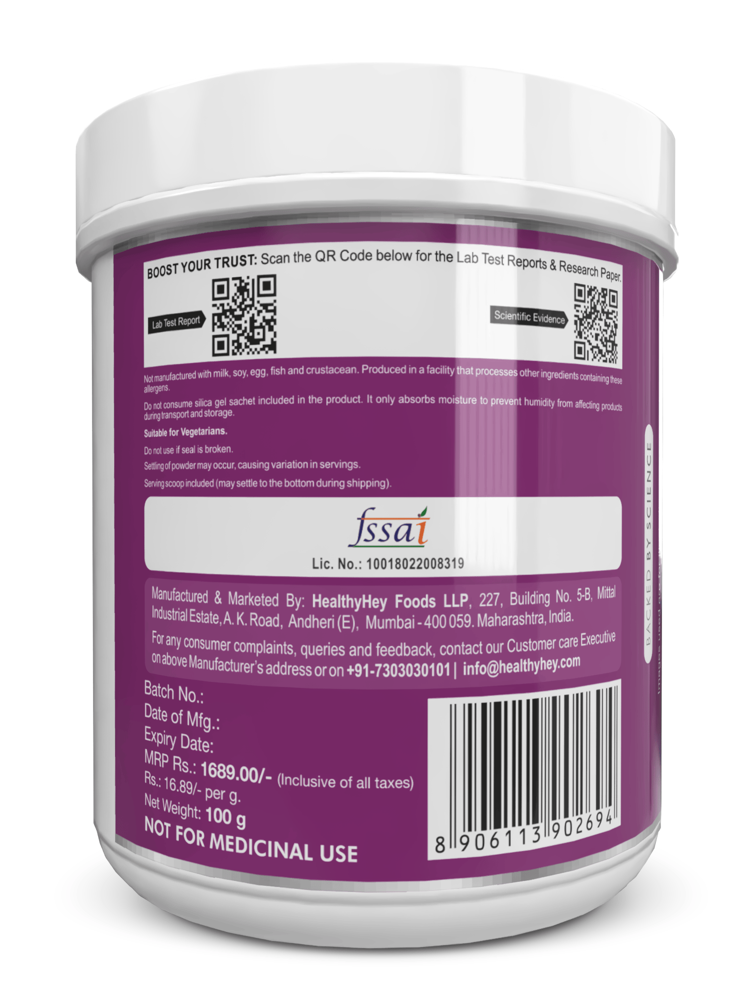 HealthyHey Nutrition Powder Woman Plus UTI, Supports Urinary Tract Health Defend Cranberry Flavour Powder 100g