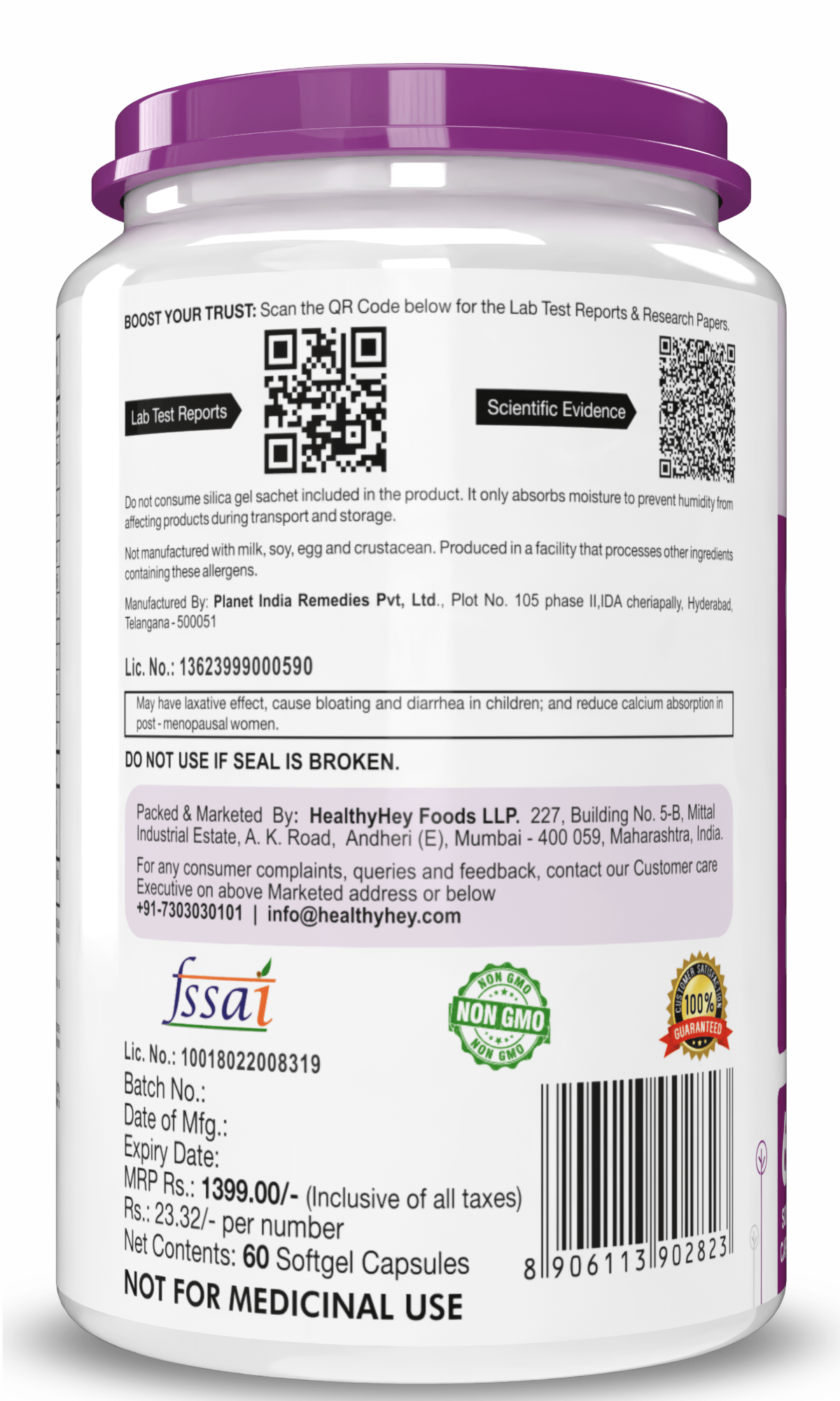 HealthyHey Nutrition Softgel Omega 3 Fish Oil , Support Heart, Brain, Skin, Hair & Eye Health 60 Softgel Capsules (600 EPA & 400 DHA)