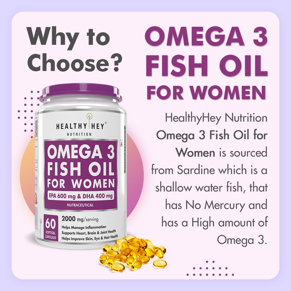 HealthyHey Nutrition Softgel Omega 3 Fish Oil , Support Heart, Brain, Skin, Hair & Eye Health  (600 EPA & 400 DHA)
