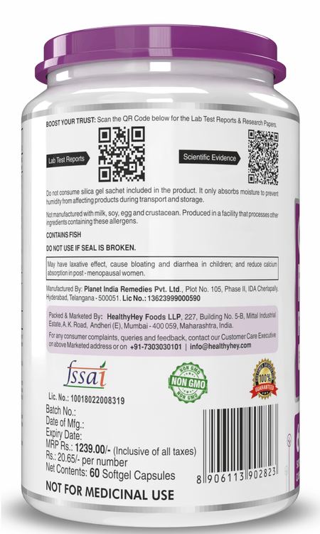HealthyHey Nutrition Softgel Omega 3 Fish Oil , Support Heart, Brain, Skin, Hair & Eye Health  (600 EPA & 400 DHA)