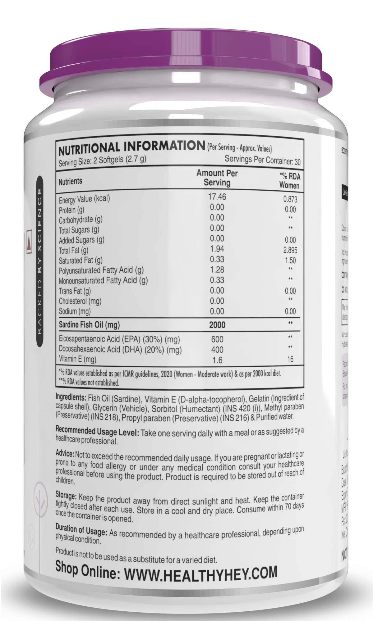 HealthyHey Nutrition Softgel Omega 3 Fish Oil , Support Heart, Brain, Skin, Hair & Eye Health  (600 EPA & 400 DHA)