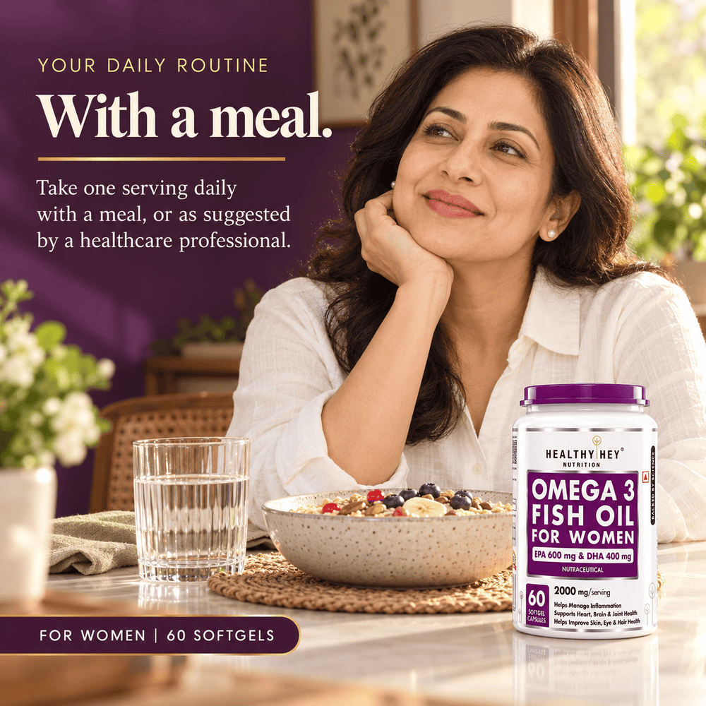 HealthyHey Nutrition Softgel Omega 3 Fish Oil , Support Heart, Brain, Skin, Hair & Eye Health  (600 EPA & 400 DHA)