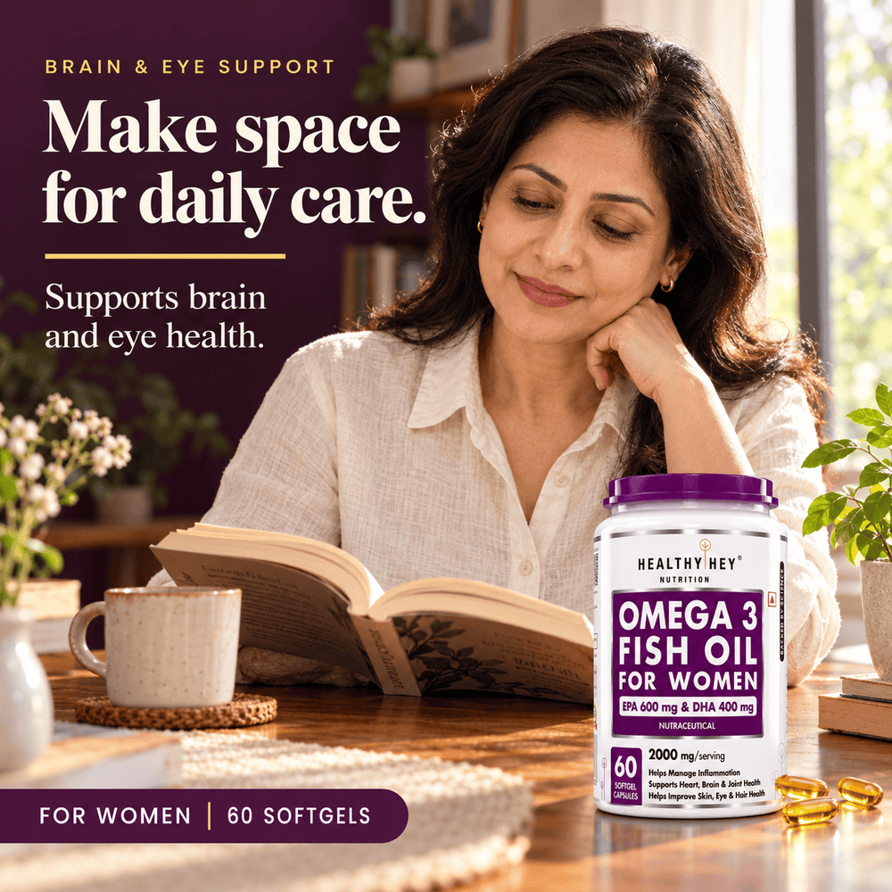 HealthyHey Nutrition Softgel Omega 3 Fish Oil , Support Heart, Brain, Skin, Hair & Eye Health  (600 EPA & 400 DHA)