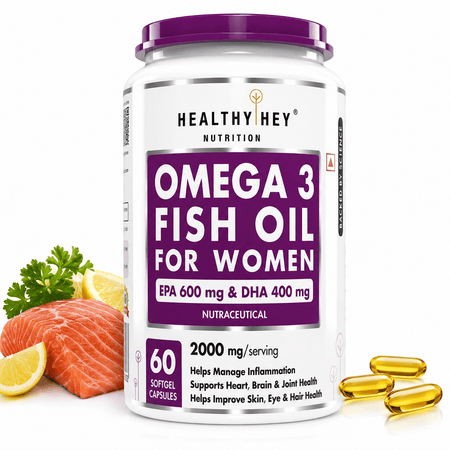 HealthyHey Nutrition Softgel women Omega 3 Fish Oil , Support Heart, Brain, Skin, Hair & Eye Health  (600 EPA & 400 DHA)