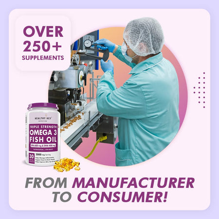 HealthyHey Nutrition Softgels Fish Oil - Omega 3, Support Heart,Brain skin, Hair & Eye Health (2000 Mg) Burpless - 60 Softgel (600 EPA & 400 DHA)