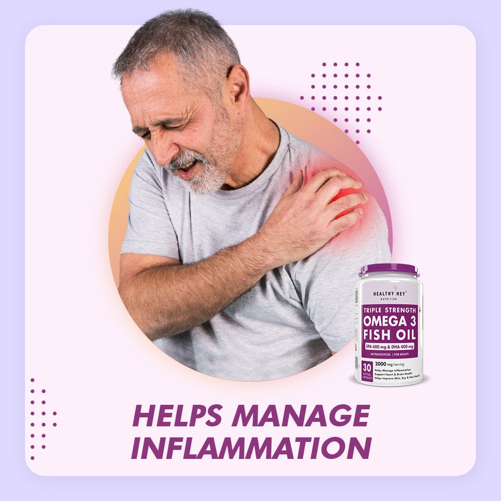 HealthyHey Nutrition Softgels Fish Oil - Omega 3, Support Heart,Brain skin, Hair & Eye Health (2000 Mg) Burpless - 60 Softgel (600 EPA & 400 DHA)