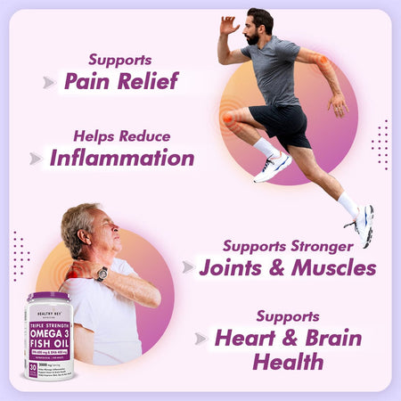 HealthyHey Nutrition Softgels Fish Oil - Omega 3, Support Heart,Brain skin, Hair & Eye Health (2000 Mg) Burpless - 60 Softgel (600 EPA & 400 DHA)