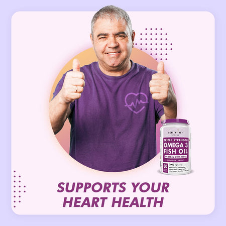 HealthyHey Nutrition Softgels Fish Oil - Omega 3, Support Heart,Brain skin, Hair & Eye Health (2000 Mg) Burpless - 60 Softgel (600 EPA & 400 DHA)