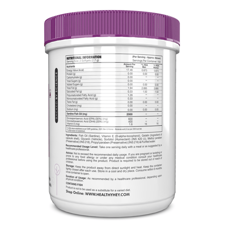 HealthyHey Nutrition Softgels Fish Oil - Omega 3, Support Heart,Brain skin, Hair & Eye Health (2000 Mg) Burpless - 60 Softgel (600 EPA & 400 DHA)