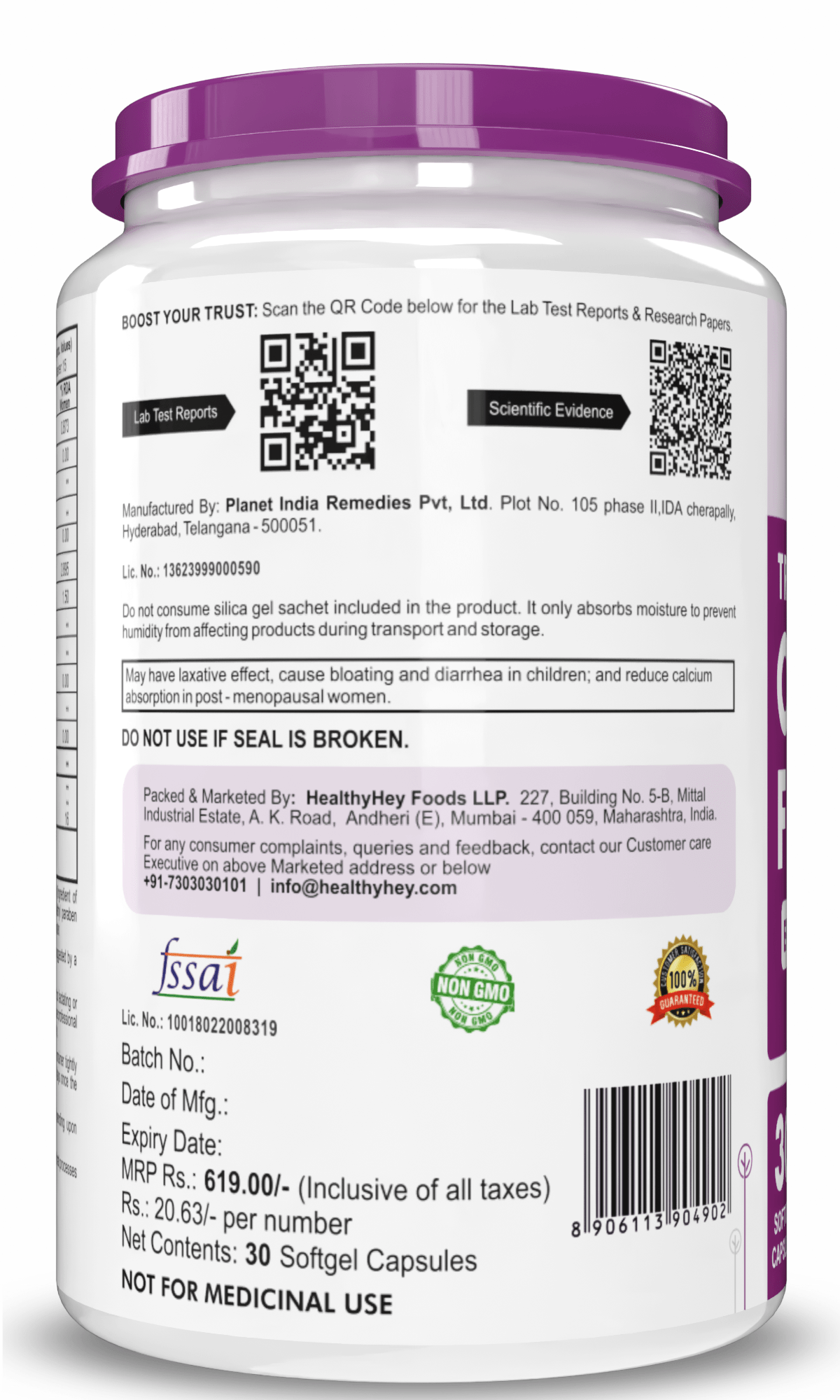 HealthyHey Nutrition Softgels Fish Oil - Omega 3, Support Heart,Brain skin, Hair & Eye Health (2000 Mg) Burpless - 60 Softgel (600 EPA & 400 DHA)