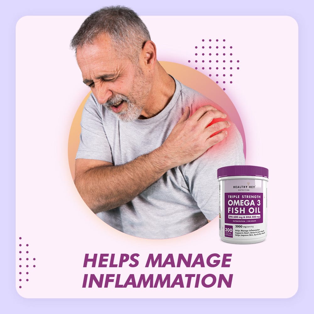 HealthyHey Nutrition Softgels Fish Oil - Omega 3, Support Heart,Brain skin, Hair & Eye Health (2000 Mg) Burpless - 60 Softgel (600 EPA & 400 DHA)