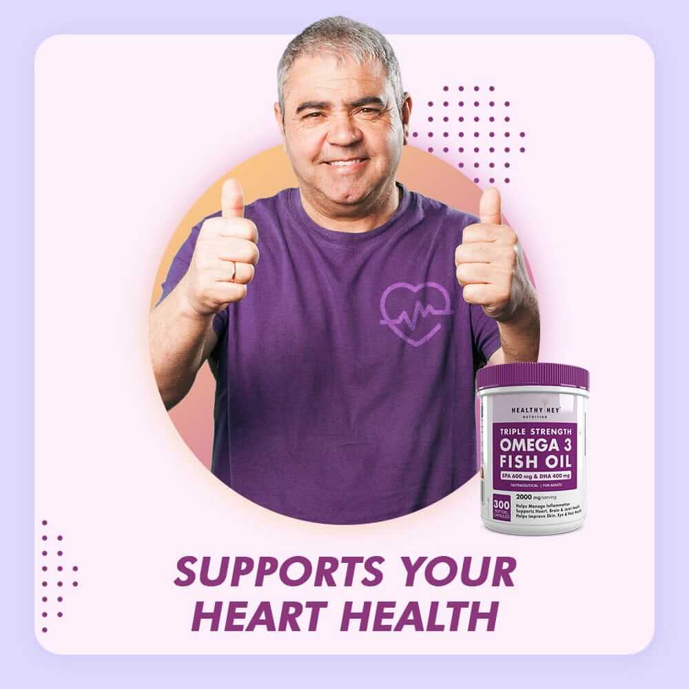 HealthyHey Nutrition Softgels Fish Oil - Omega 3, Support Heart,Brain skin, Hair & Eye Health (2000 Mg) Burpless - 60 Softgel (600 EPA & 400 DHA)
