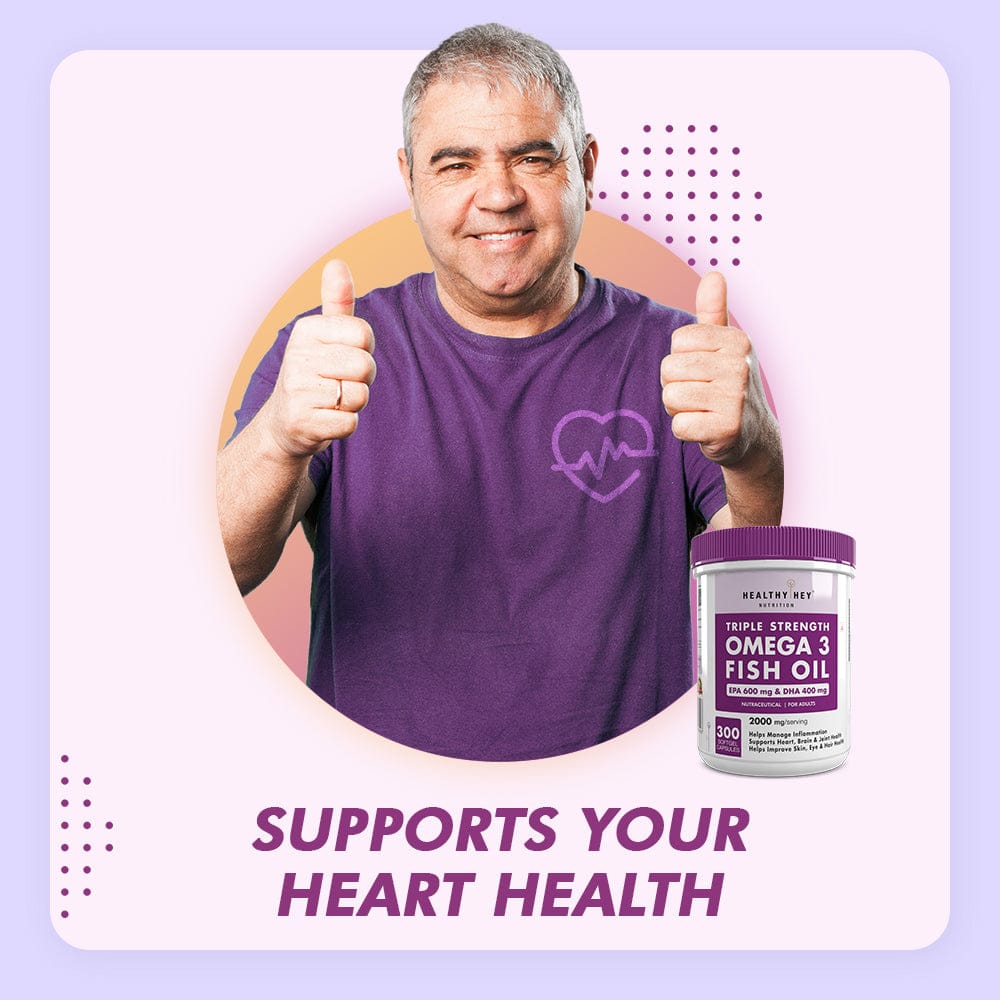 HealthyHey Nutrition Softgels Fish Oil - Omega 3, Support Heart,Brain skin, Hair & Eye Health (2000 Mg) Burpless - 60 Softgel (600 EPA & 400 DHA)