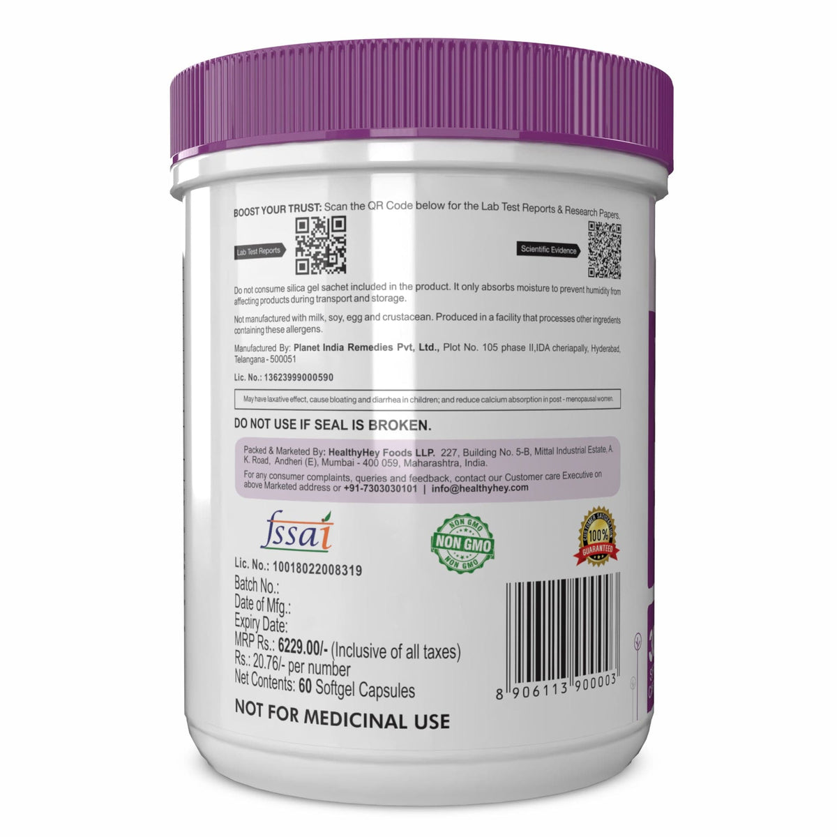 HealthyHey Nutrition Softgels Fish Oil - Omega 3, Support Heart,Brain skin, Hair & Eye Health (2000 Mg) Burpless - 60 Softgel (600 EPA & 400 DHA)