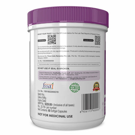 HealthyHey Nutrition Softgels Fish Oil - Omega 3, Support Heart,Brain skin, Hair & Eye Health (2000 Mg) Burpless - 60 Softgel (600 EPA & 400 DHA)