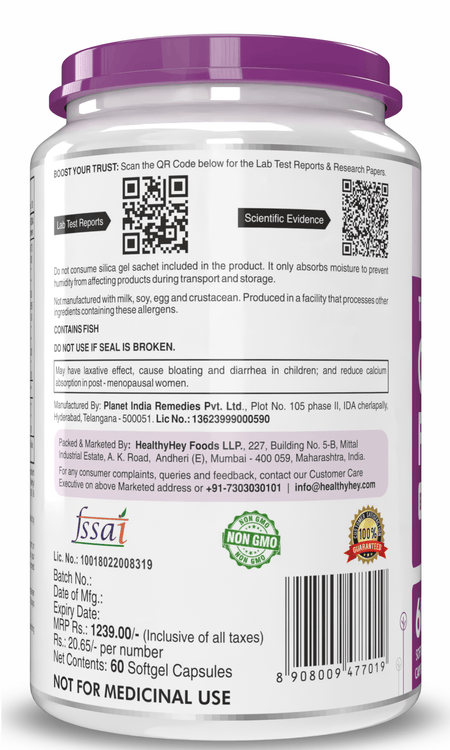 HealthyHey Nutrition Softgels Fish Oil - Omega 3, Support Heart,Brain skin, Hair & Eye Health (2000 Mg) Burpless (600 EPA & 400 DHA)