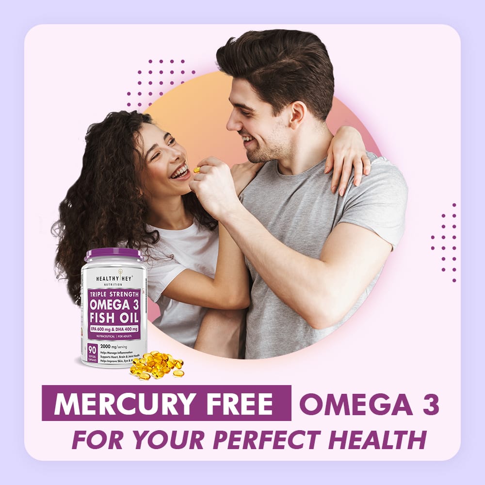 HealthyHey Nutrition Softgels Fish Oil - Omega 3, Support Heart,Brain skin, Hair & Eye Health (2000 Mg) Burpless (600 EPA & 400 DHA)