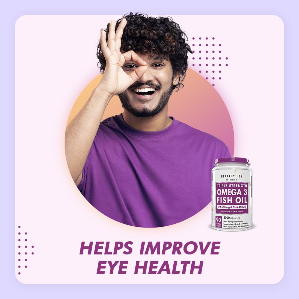 HealthyHey Nutrition Softgels Fish Oil - Omega 3, Support Heart,Brain skin, Hair & Eye Health (2000 Mg) Burpless (600 EPA & 400 DHA)
