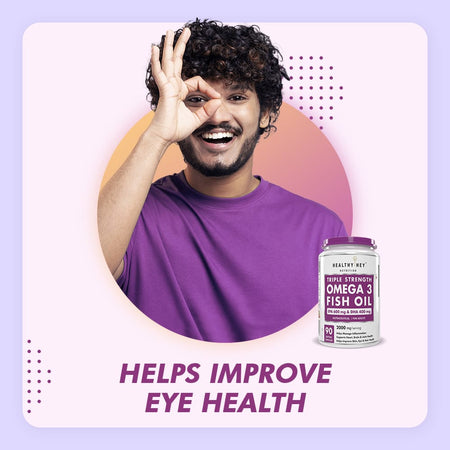 HealthyHey Nutrition Softgels Fish Oil - Omega 3, Support Heart,Brain skin, Hair & Eye Health (2000 Mg) Burpless (600 EPA & 400 DHA)