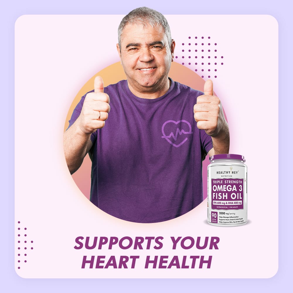 HealthyHey Nutrition Softgels Fish Oil - Omega 3, Support Heart,Brain skin, Hair & Eye Health (2000 Mg) Burpless (600 EPA & 400 DHA)