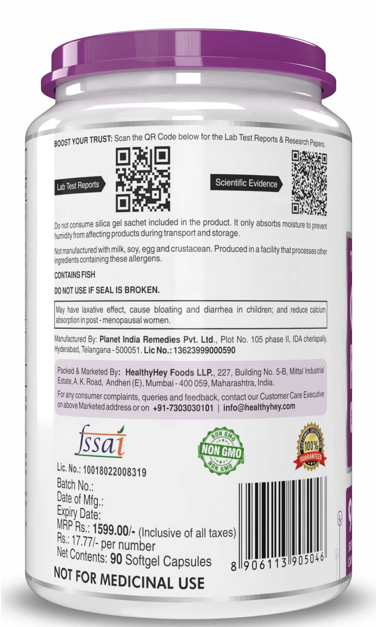 HealthyHey Nutrition Softgels Fish Oil - Omega 3, Support Heart,Brain skin, Hair & Eye Health (2000 Mg) Burpless (600 EPA & 400 DHA)