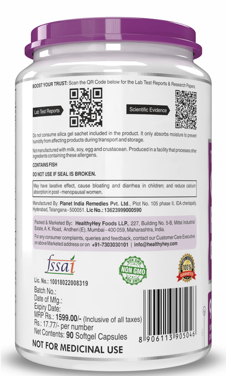 HealthyHey Nutrition Softgels Fish Oil - Omega 3, Support Heart,Brain skin, Hair & Eye Health (2000 Mg) Burpless (600 EPA & 400 DHA)
